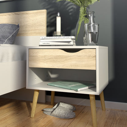 Oslo Bedside 1 Drawer in White and Oak