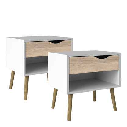 Oslo Bedside 1 Drawer in White and Oak