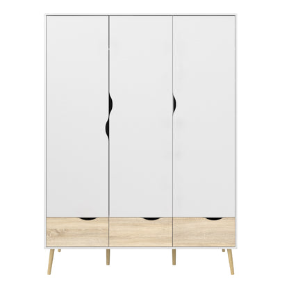 Oslo Wardrobe 3 Doors 3 Drawers in White and Oak