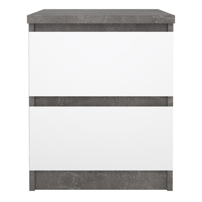Naia Bedside 2 drawers in Concrete/White high gloss