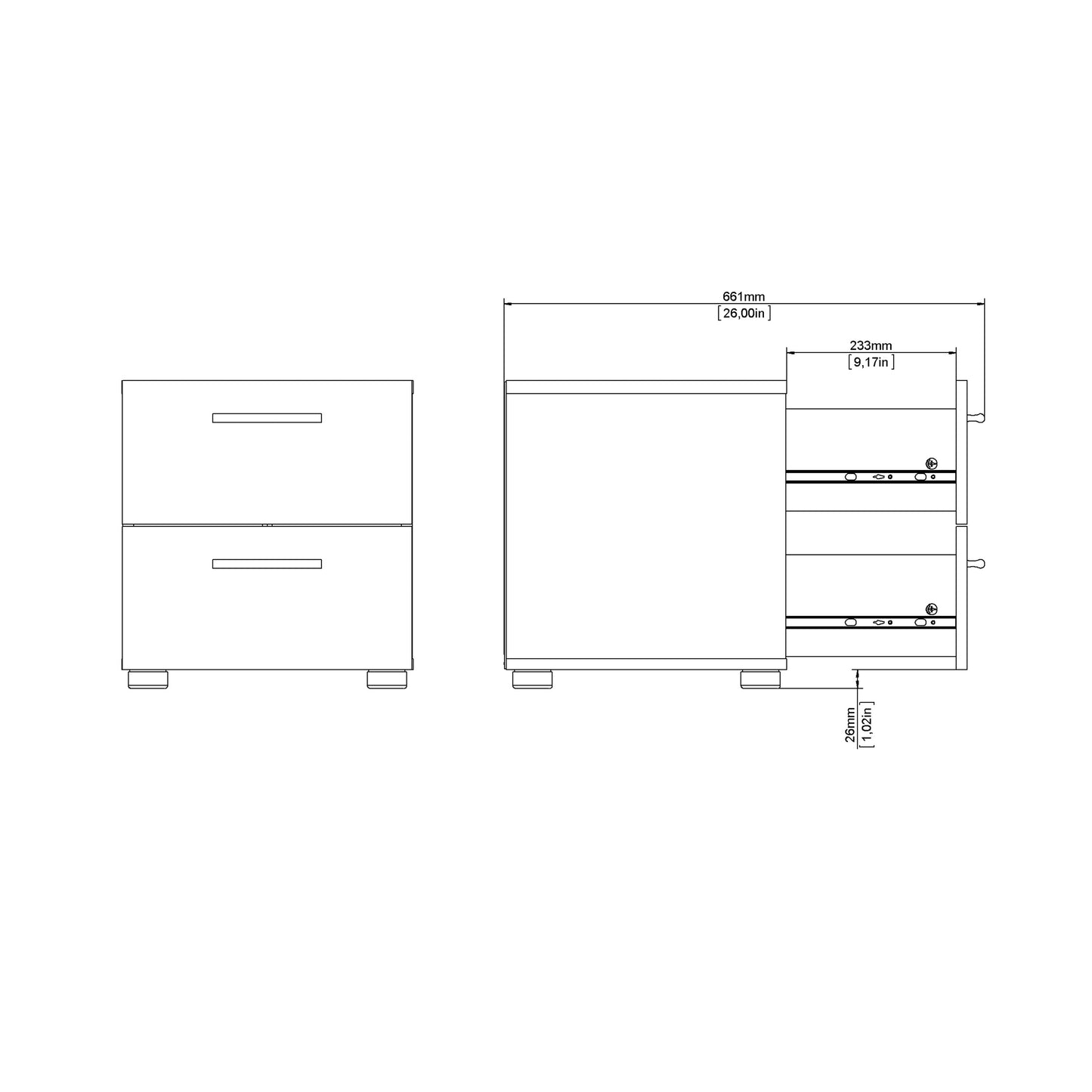 Pepe Bedside 2 Drawers in Oak with White High Gloss