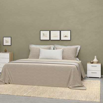 Pepe Bedside 2 Drawers in Oak with White High Gloss