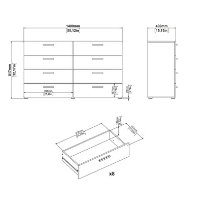 Pepe Wide Chest of 8 Drawers (4+4) in White