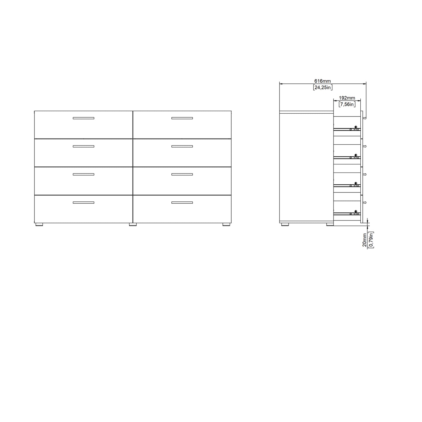 Pepe Wide Chest of 8 Drawers (4+4) in Walnut