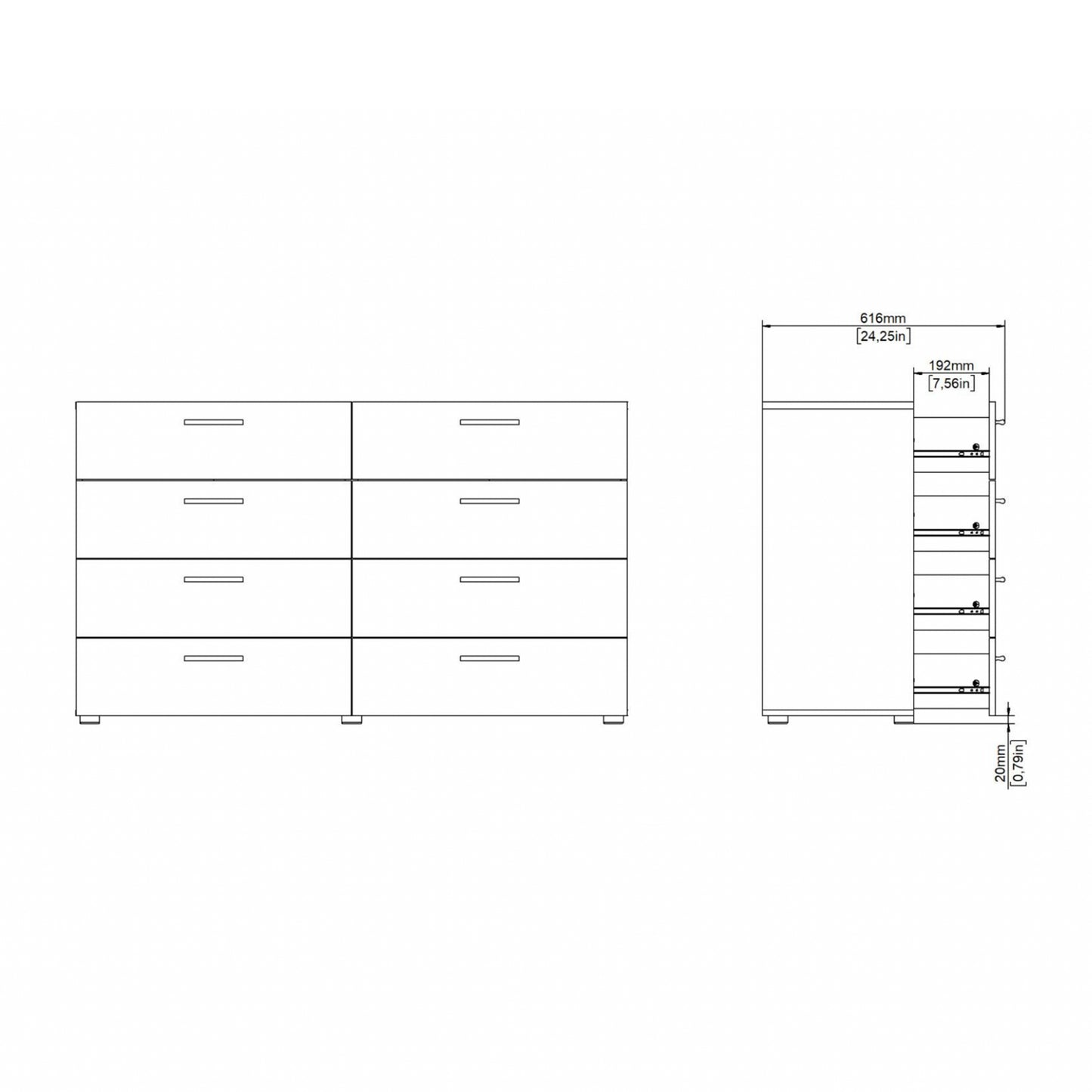 Pepe Wide Chest of 8 Drawers in Black