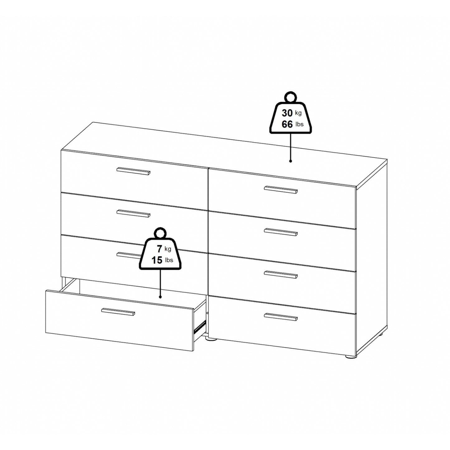 Pepe Wide Chest of 8 Drawers in Black