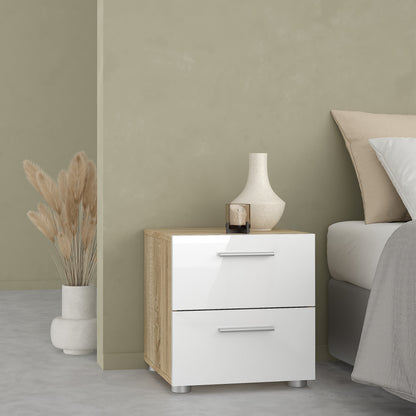 Pepe Bedside 2 Drawers in Oak structure/White High Gloss