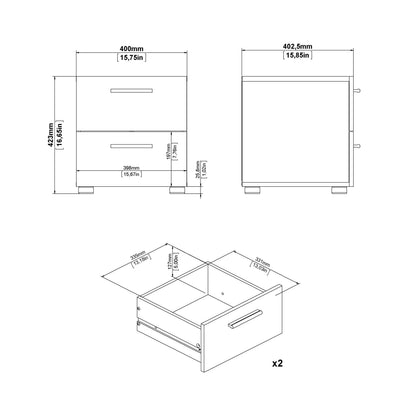 Pepe Bedside 2 Drawers in Oak structure/White High Gloss
