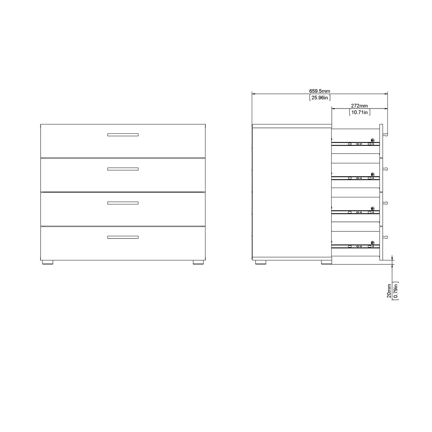 Pepe Chest of 4 Drawers in Oak with White High Gloss
