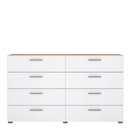 Pepe Wide Chest of 8 Drawers (4+4) in Oak structure/White High Gloss