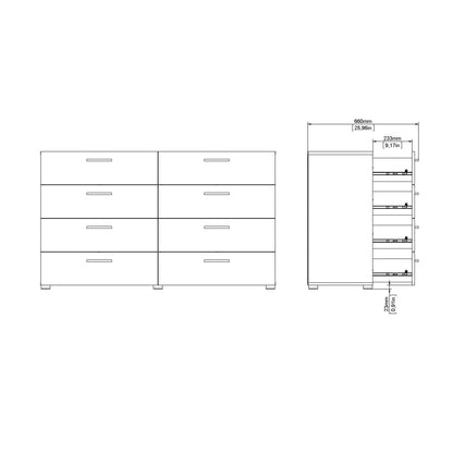 Pepe Wide Chest of 8 Drawers (4+4) in Oak structure/White High Gloss