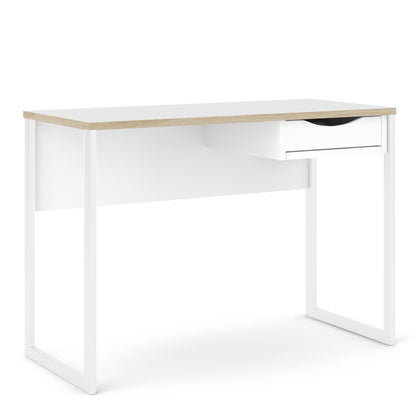 Function Plus Desk 1 Drawer in White with Oak Trim