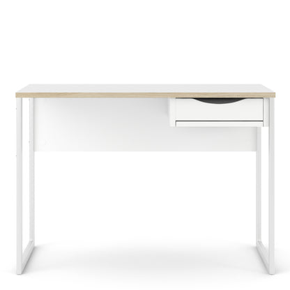 Function Plus Desk 1 Drawer in White with Oak Trim