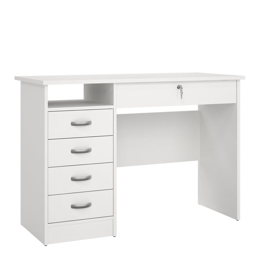 Function Plus Desk 5 Drawers in White
