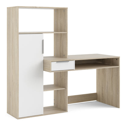 Function Plus Desk Multi Functional Desk with Drawer and 1 Door in White and Oak