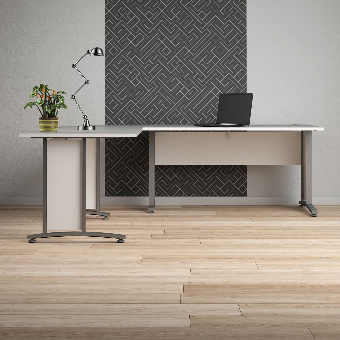 Prima Desk in White with Silver Grey Steel Legs
