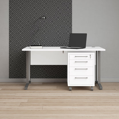 Prima Desk in White with Silver Grey Steel Legs