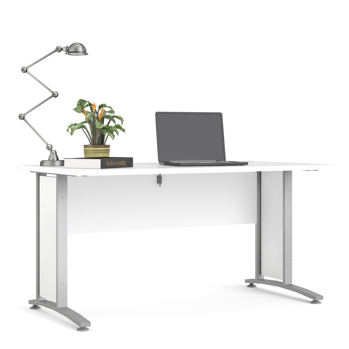 Prima Desk in White with Silver Grey Steel Legs