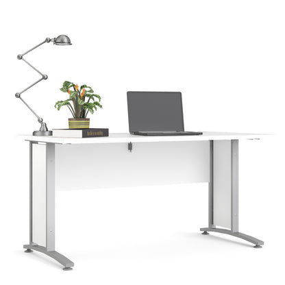 Prima Desk in White with Silver Grey Steel Legs