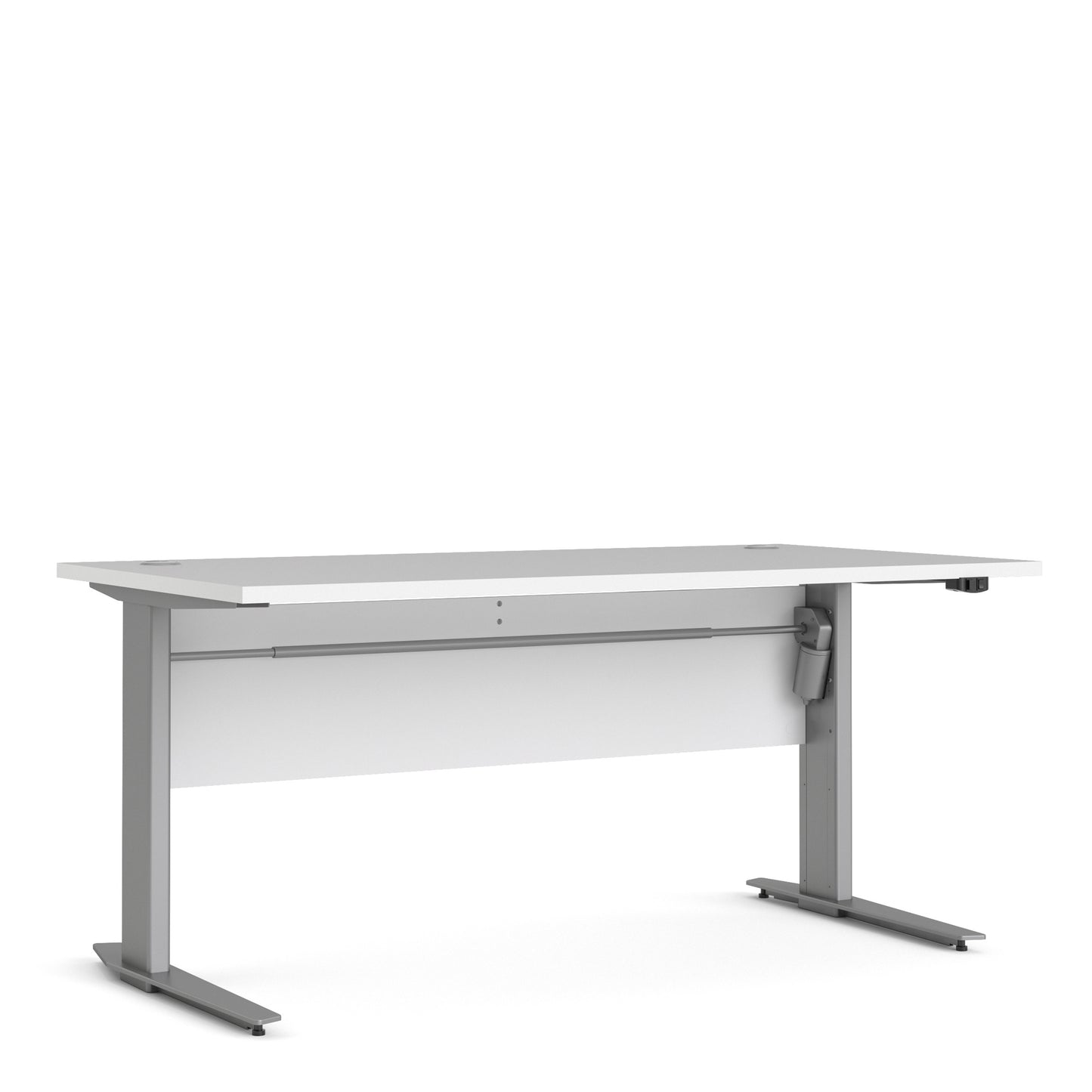 Prima Desk in White with Height Adjustable Legs with Electric Control in Silver Grey Steel