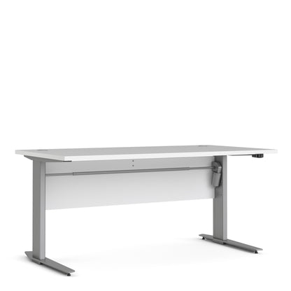 Prima Desk in White with Height Adjustable Legs with Electric Control in Silver Grey Steel