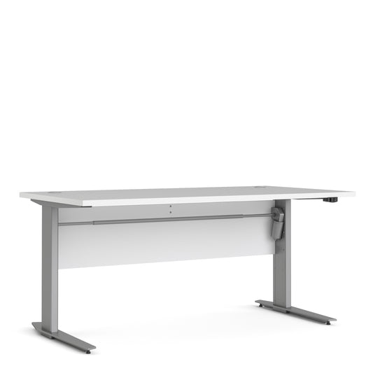 Prima Desk in White with Height Adjustable Legs with Electric Control in Silver Grey Steel