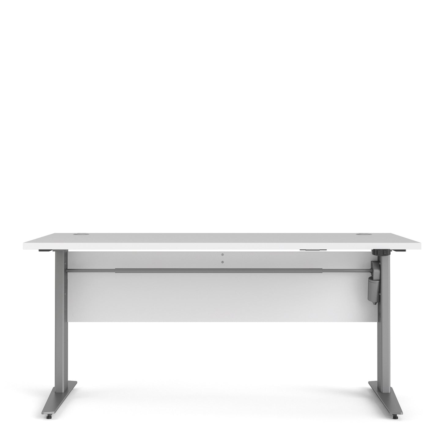 Prima Desk in White with Height Adjustable Legs with Electric Control in Silver Grey Steel