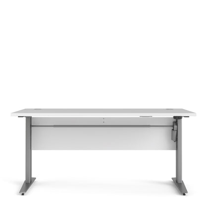 Prima Desk in White with Height Adjustable Legs with Electric Control in Silver Grey Steel