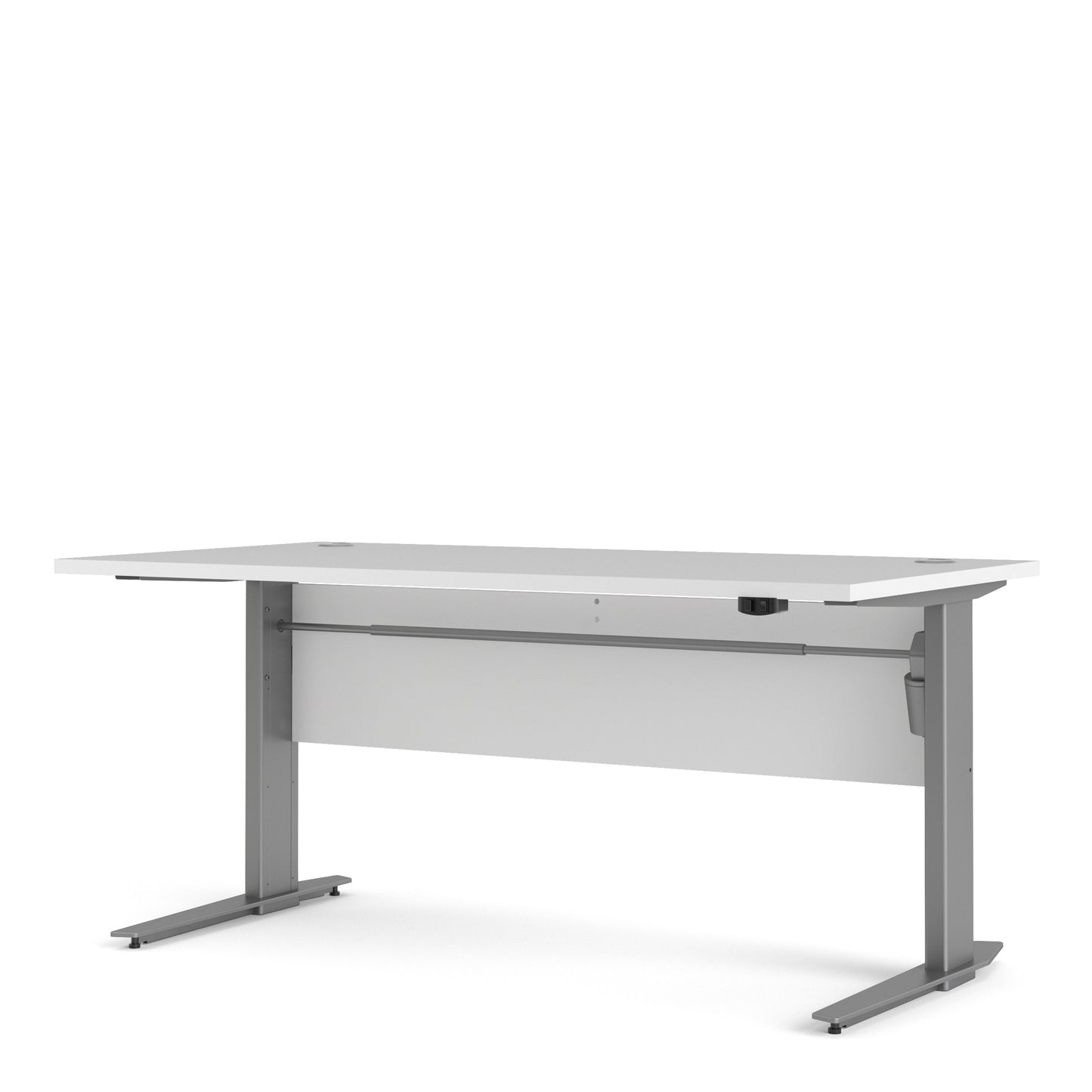 Prima Desk in White with Height Adjustable Legs with Electric Control in Silver Grey Steel
