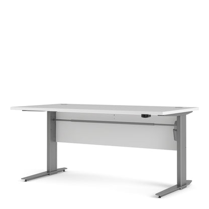 Prima Desk in White with Height Adjustable Legs with Electric Control in Silver Grey Steel