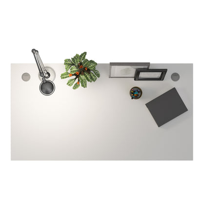 Prima Desk in White with Height Adjustable Legs with Electric Control in Silver Grey Steel