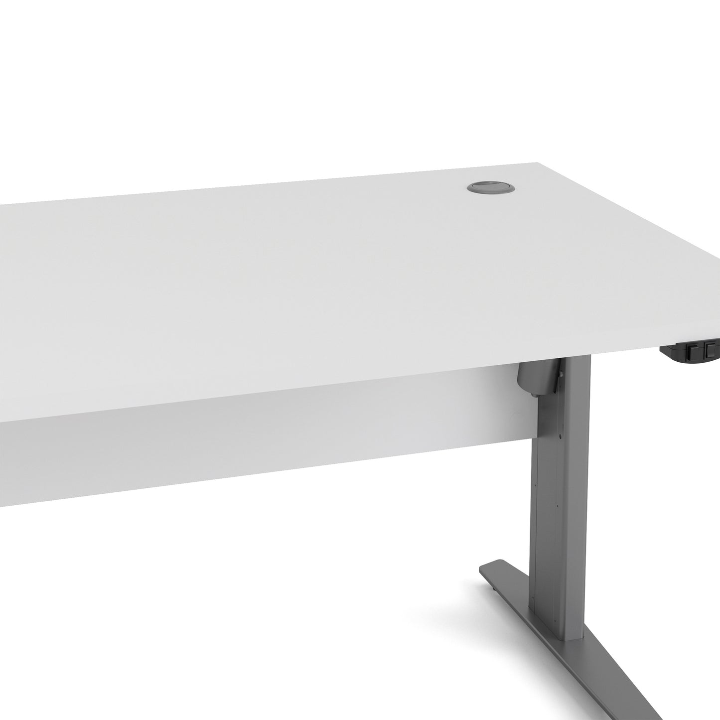 Prima Desk in White with Height Adjustable Legs with Electric Control in Silver Grey Steel