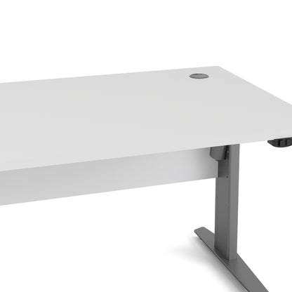 Prima Desk in White with Height Adjustable Legs with Electric Control in Silver Grey Steel