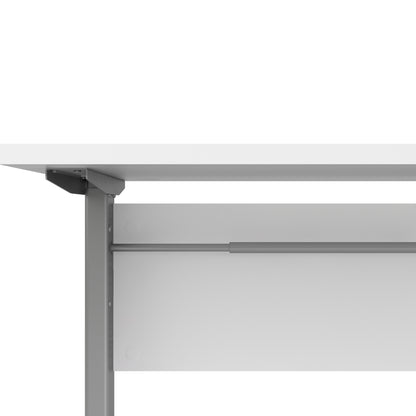 Prima Desk in White with Height Adjustable Legs with Electric Control in Silver Grey Steel