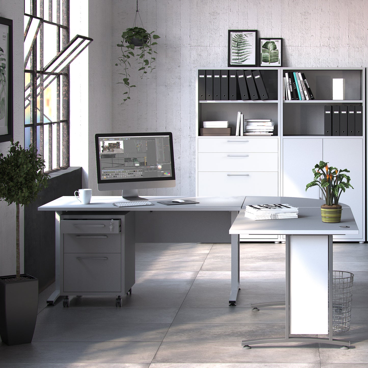 Prima Desk in White with White Legs