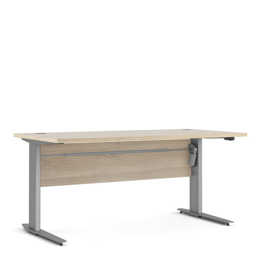 Prima Desk in Oak with Height Adjustable Legs with Electric Control in Silver Grey Steel