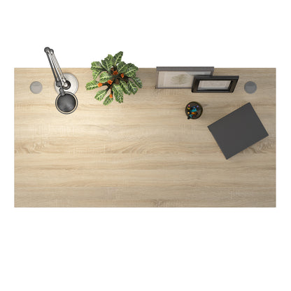 Prima Desk in Oak with Height Adjustable Legs with Electric Control in Silver Grey Steel