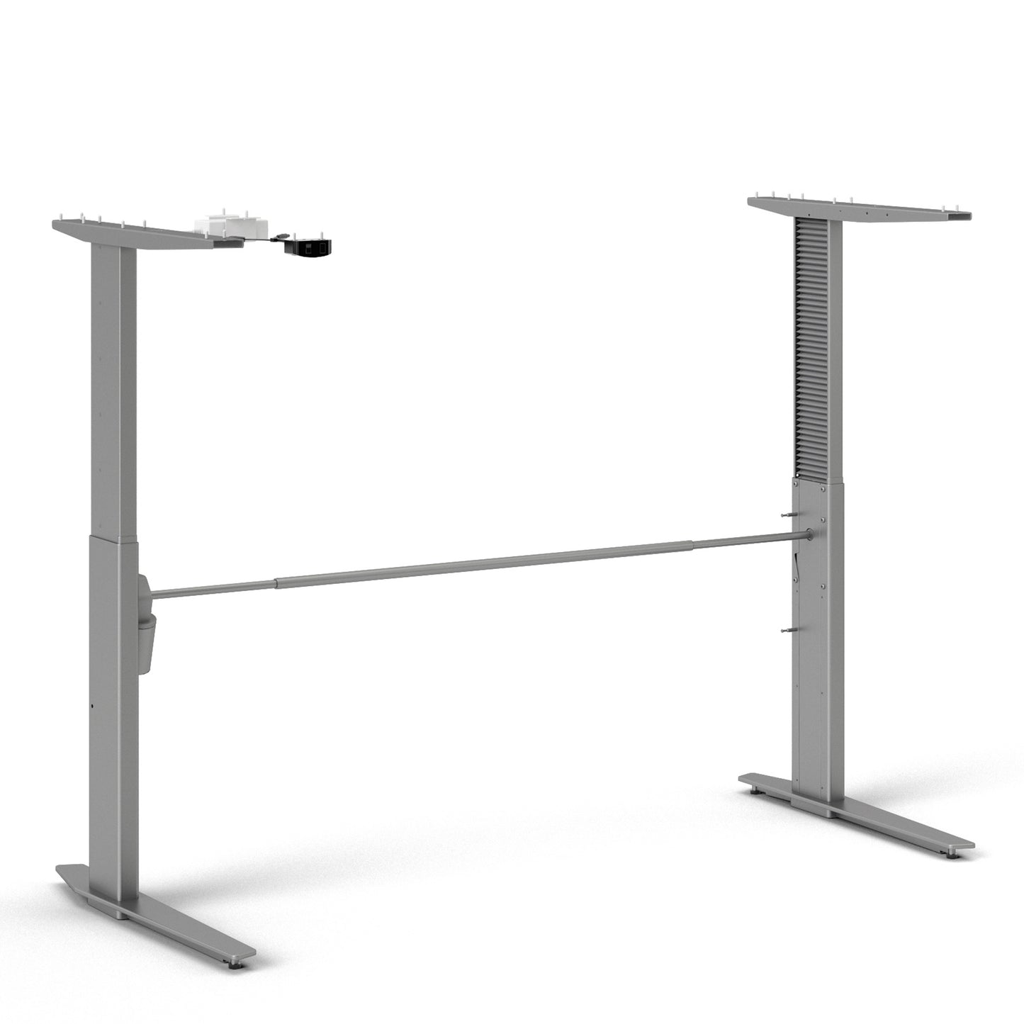 Prima Desk in Oak with Height Adjustable Legs with Electric Control in Silver Grey Steel
