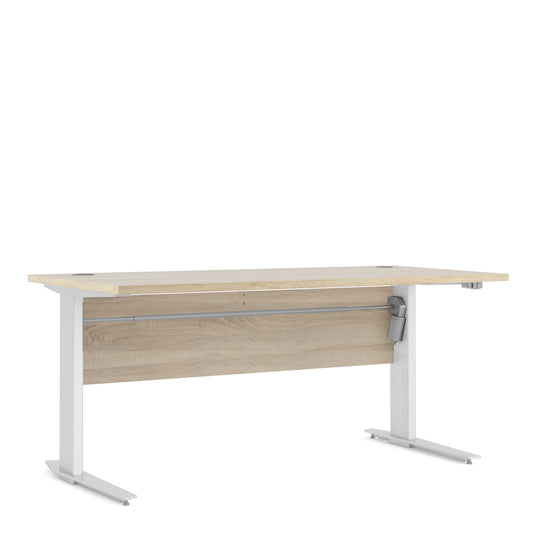 Prima Desk in Oak with Height Adjustable Legs with Electric Control in White