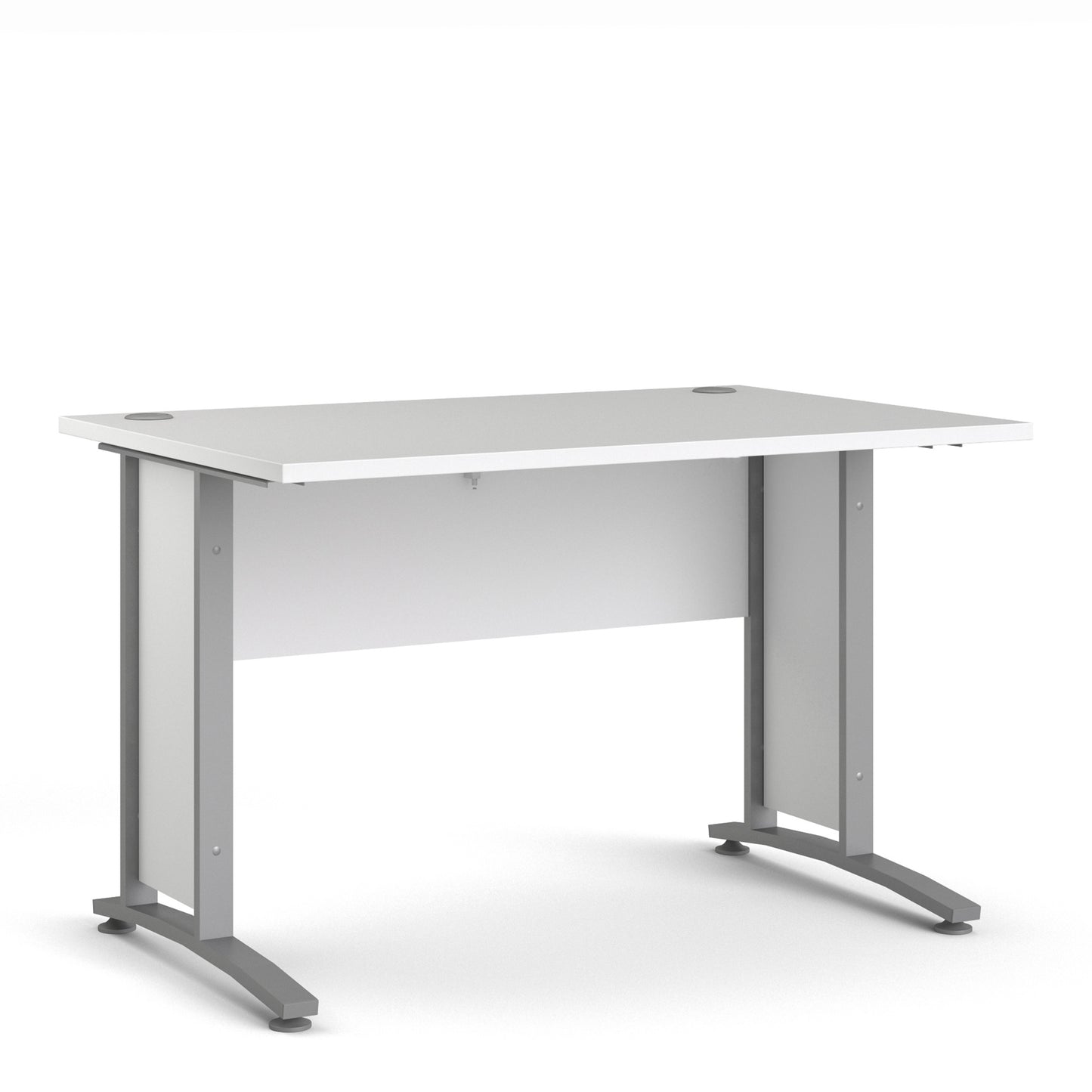 Prima Desk in White with Silver Grey Steel Legs