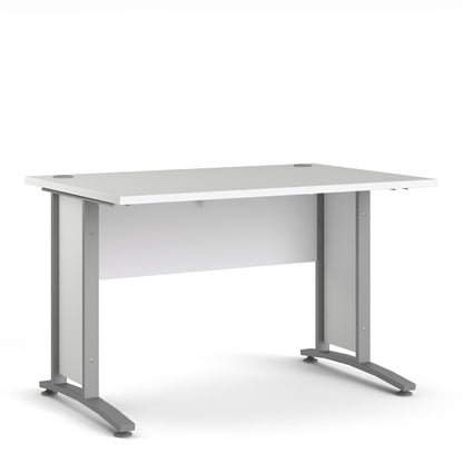 Prima Desk in White with Silver Grey Steel Legs