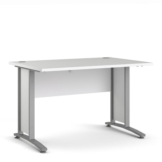Prima Desk in White with Silver Grey Steel Legs