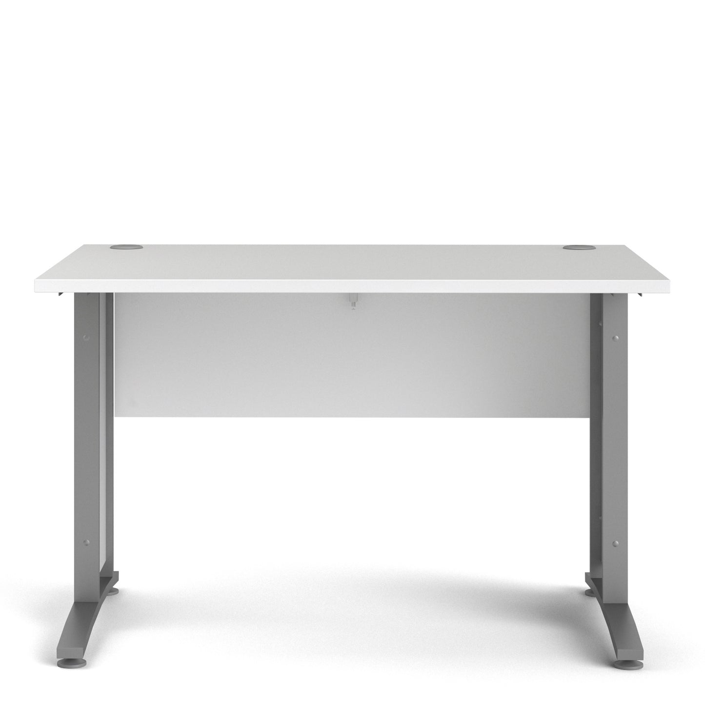 Prima Desk in White with Silver Grey Steel Legs