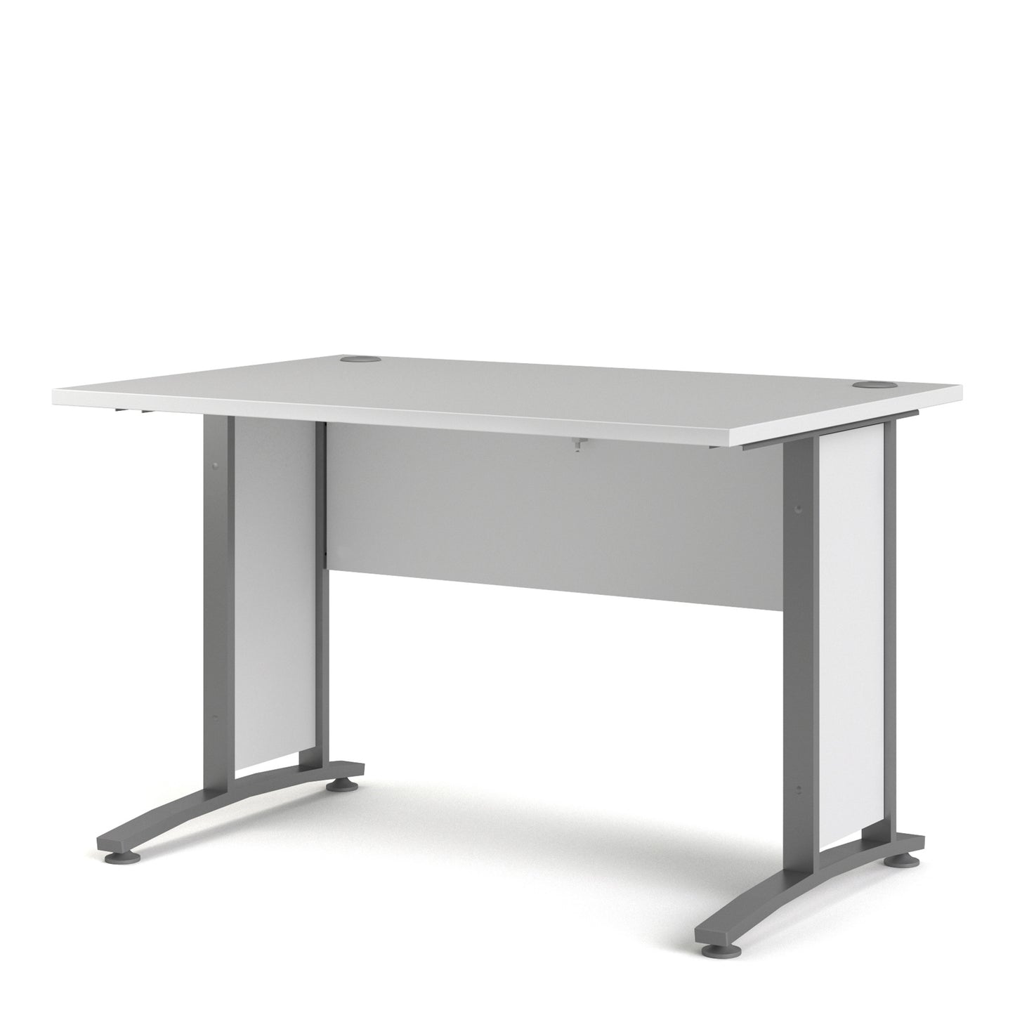 Prima Desk in White with Silver Grey Steel Legs