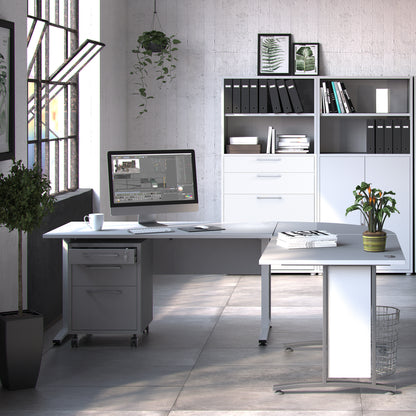Prima Desk in White with Silver Grey Steel Legs