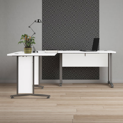 Prima Desk in White with Silver Grey Steel Legs