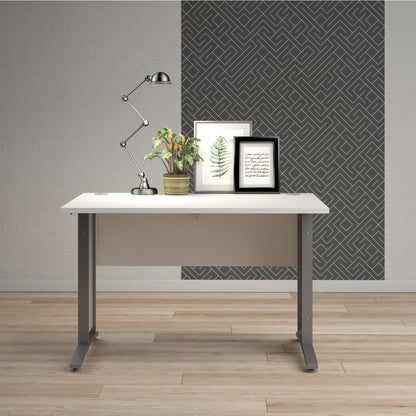 Prima Desk in White with Silver Grey Steel Legs