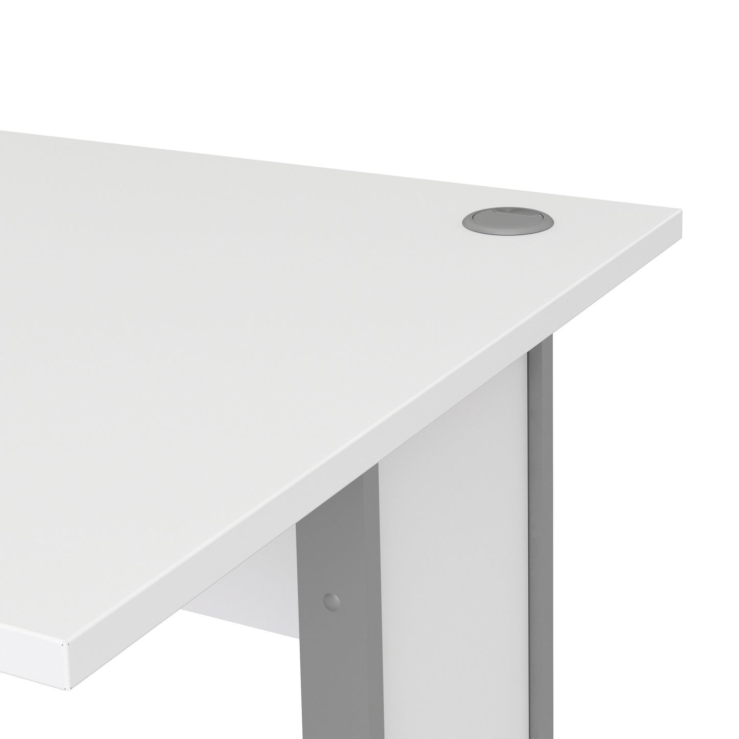 Prima Desk in White with Silver Grey Steel Legs