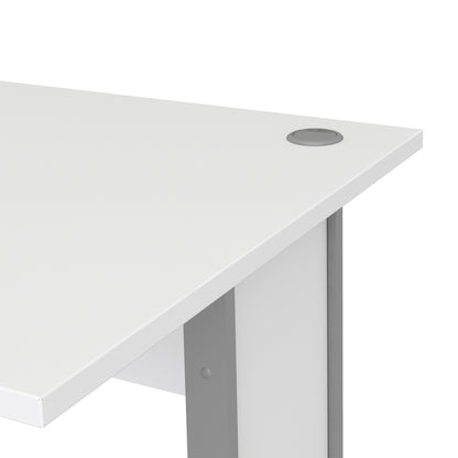 Prima Desk in White with Silver Grey Steel Legs
