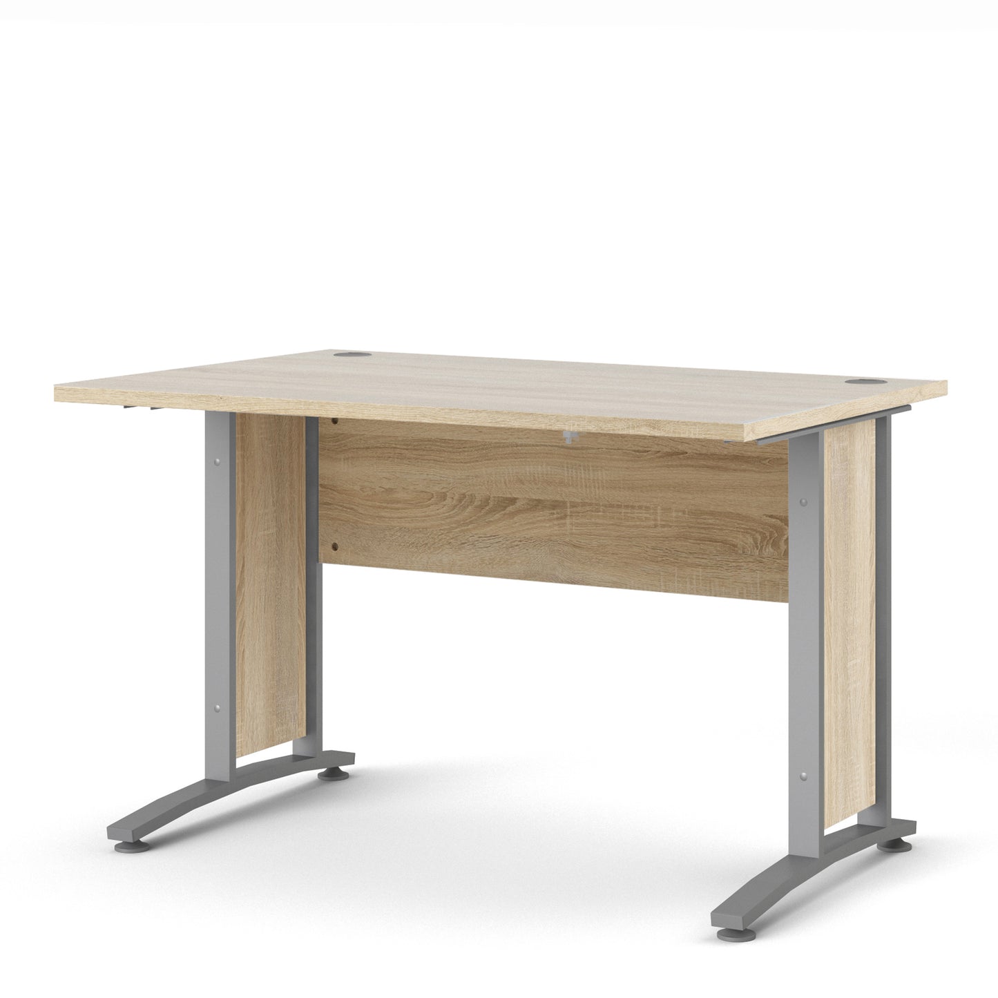 Prima Desk in Oak with Silver Grey Steel Legs
